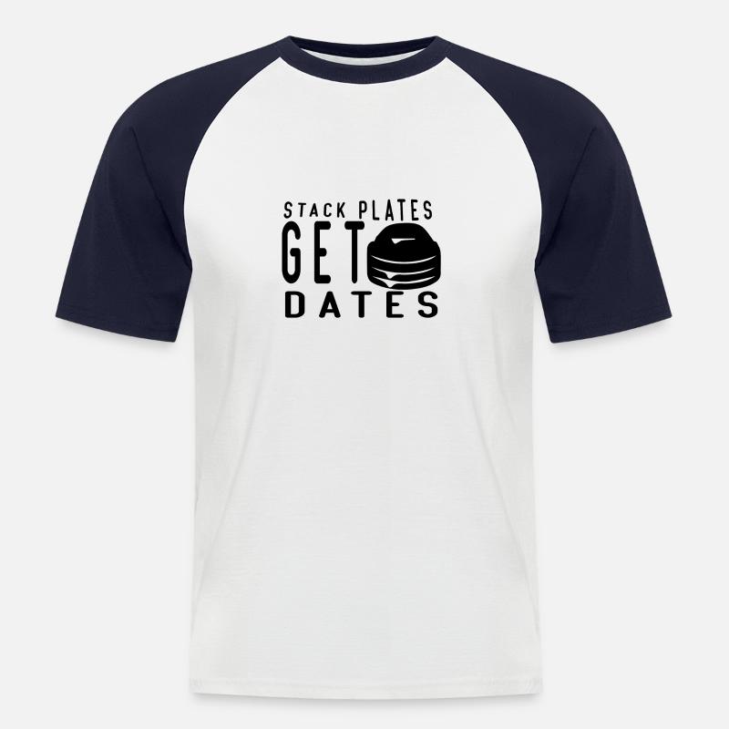 stack plates Get dates - Männer Baseball-T-Shirt - Weiß/Navy