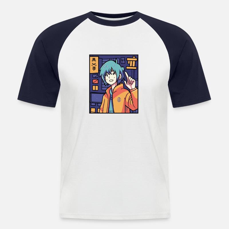 Anime-Junge - Männer Baseball-T-Shirt - Weiß/Navy