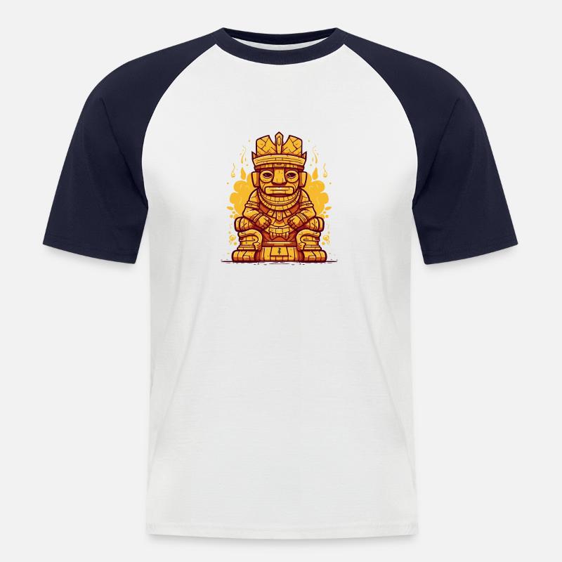 Inka-Maya-König auf Thron-Statue - Männer Baseball-T-Shirt - Weiß/Navy
