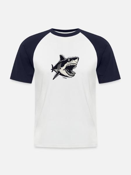 An Oldschool Cartoon Shark - Men's Baseball T-Shirt - white/navy