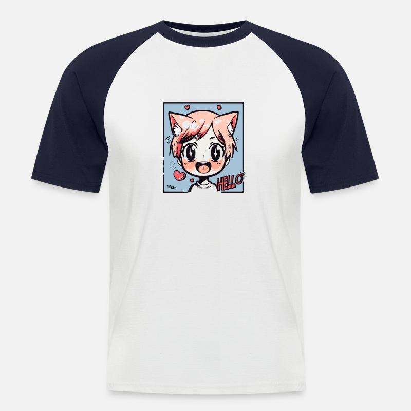 Süßes Fuchs Anime-Kind: Hallo! - Männer Baseball-T-Shirt - Weiß/Navy