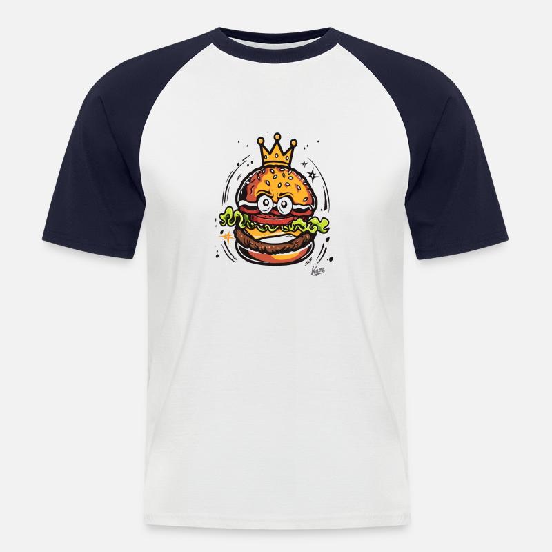 König mit einer Krone Burger - Männer Baseball-T-Shirt - Weiß/Navy