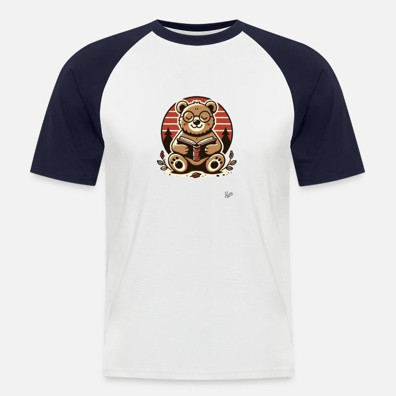 Schlauer Bär liest ein Buch - Männer Baseball-T-Shirt - Weiß/Navy