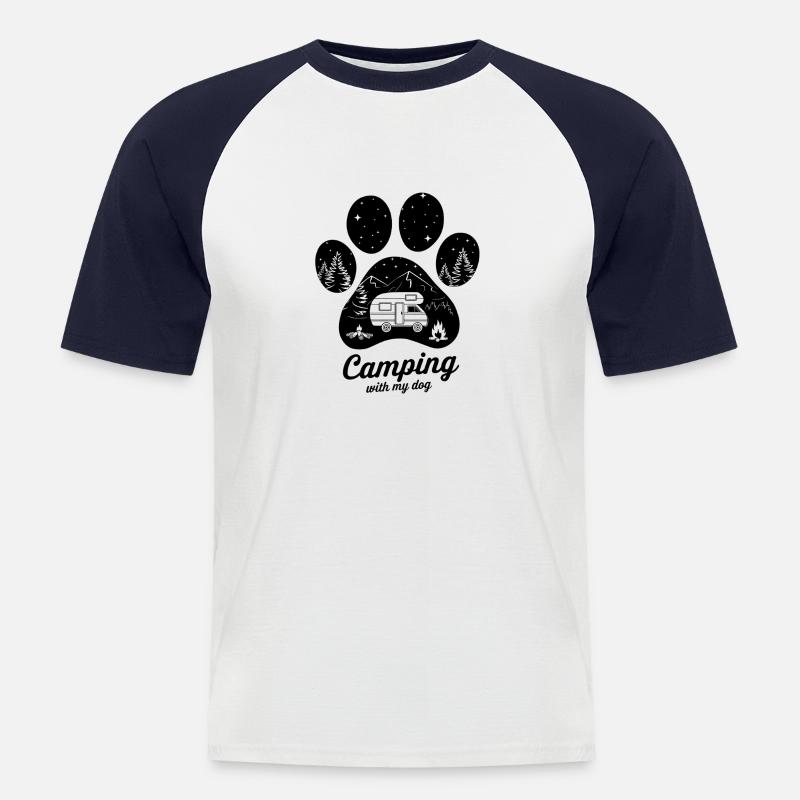 Camping Abenteuer mit Hund - Männer Baseball-T-Shirt - Weiß/Navy