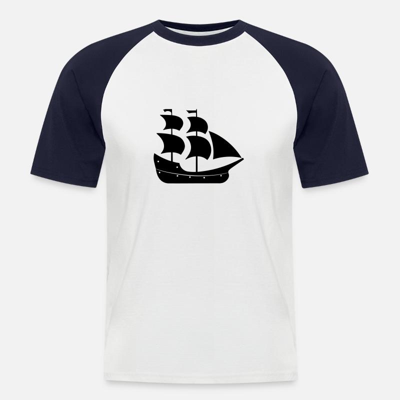 Piratenschiff - Männer Baseball-T-Shirt - Weiß/Navy