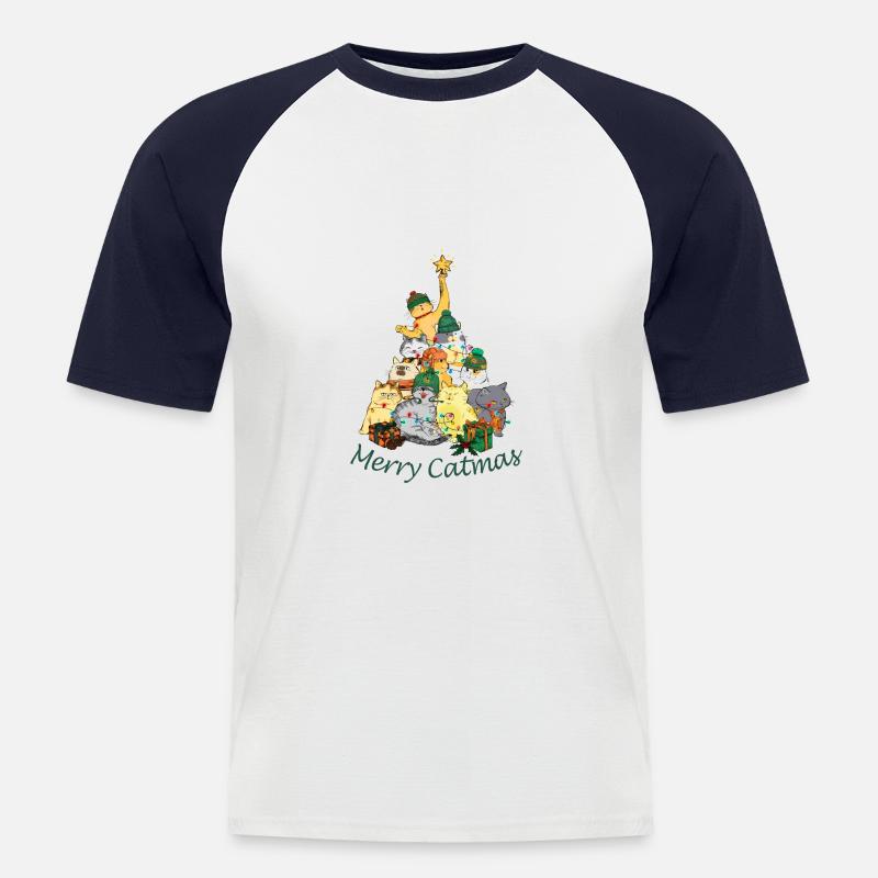Katzen bilden eine Weihnachtsbaum Pyramidekinderki - Männer Baseball-T-Shirt - Weiß/Navy