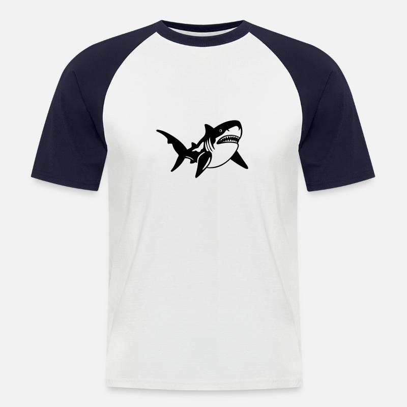 Hai - Männer Baseball-T-Shirt - Weiß/Navy