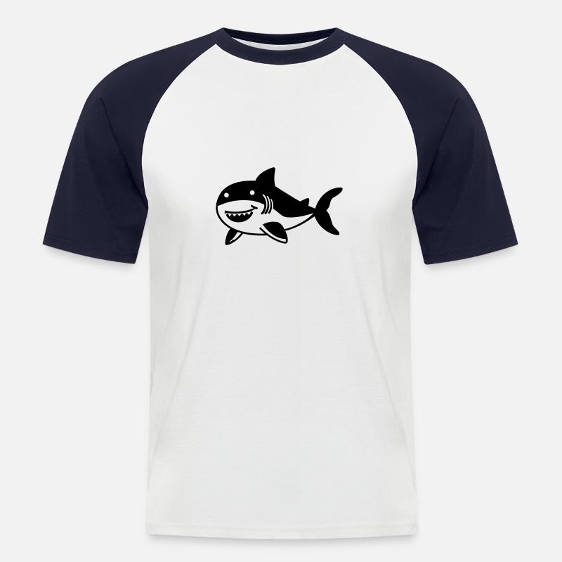 Hai - Männer Baseball-T-Shirt - Weiß/Navy