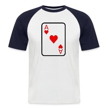 Herz Aß Spielkarte Poker Geschenkidee - Männer Baseball-T-Shirt - Weiß/Navy - Vorne - Nik (191cm)
