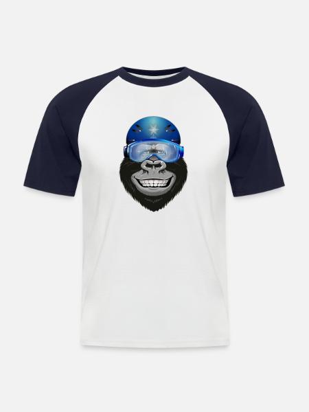Gorilla with goggles and helmet - Men's Baseball T-Shirt - white/navy