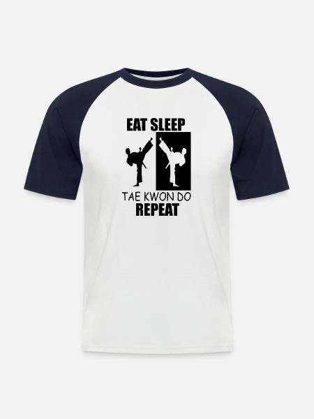 Eat sleep taekwondo repeat - Men's Baseball T-Shirt - white/navy
