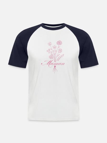 Maman avec fleurs - T-shirt baseball manches courtes Homme - blanc/marine
