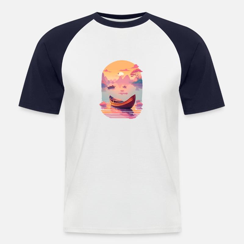 Sunset Serenade, Ninh Binh - Männer Baseball-T-Shirt - Weiß/Navy