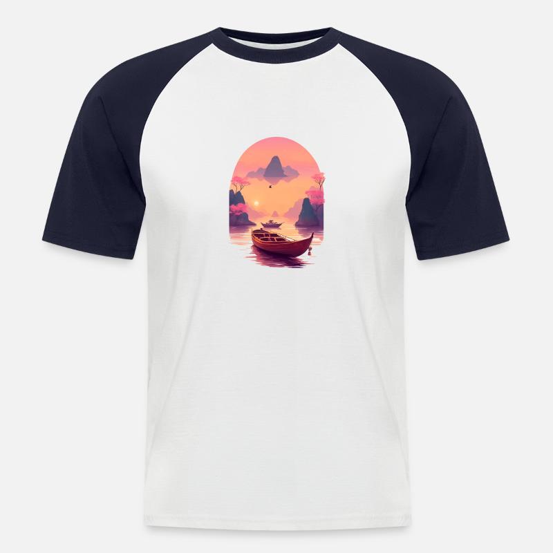 Sunset Serenade, Ninh Binh - Männer Baseball-T-Shirt - Weiß/Navy