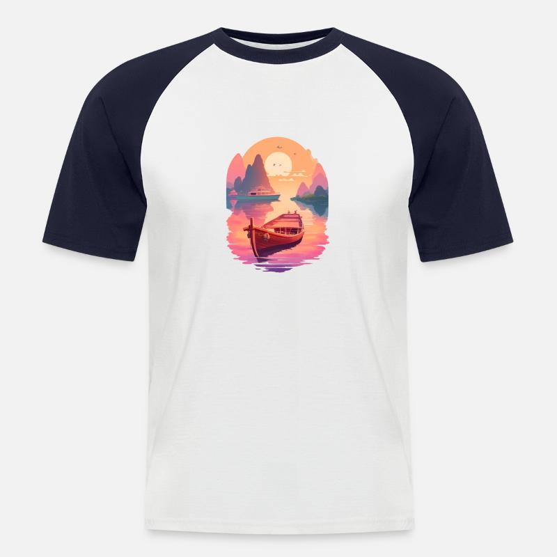 Sunset Serenade, Ninh Binh - Männer Baseball-T-Shirt - Weiß/Navy