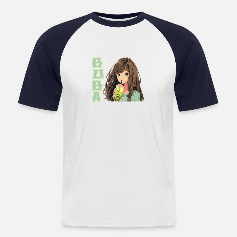 Anime and Boba Bubble Tea - Männer Baseball-T-Shirt - Weiß/Navy