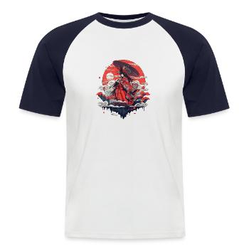 Asien 80er Japanischer Retro Samurais Samurai - Männer Baseball-T-Shirt - Weiß/Navy - Vorne - Nik (191cm)
