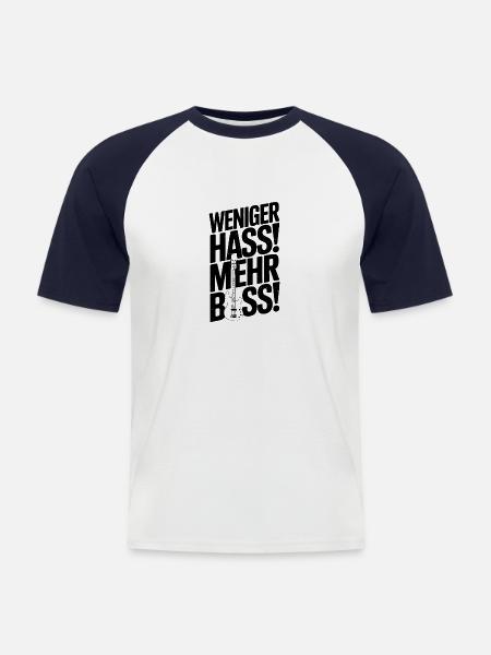 Less hate, more bass! - Men's Baseball T-Shirt - white/navy