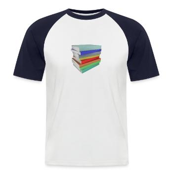 Pile de livres - T-shirt baseball manches courtes Homme - blanc/marine - Devant - Nik (191cm)