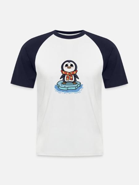 Trauriger Pinguin Eisscholle Klimawandel - Männer Baseball-T-Shirt - Weiß/Navy