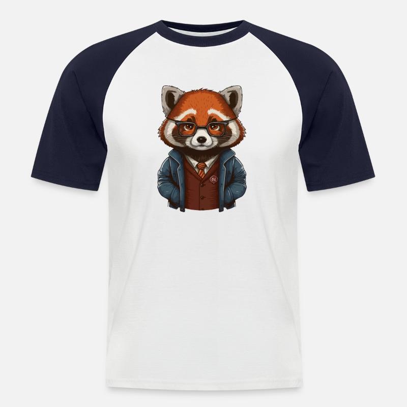 roter Panda als Hipster - Männer Baseball-T-Shirt - Weiß/Navy