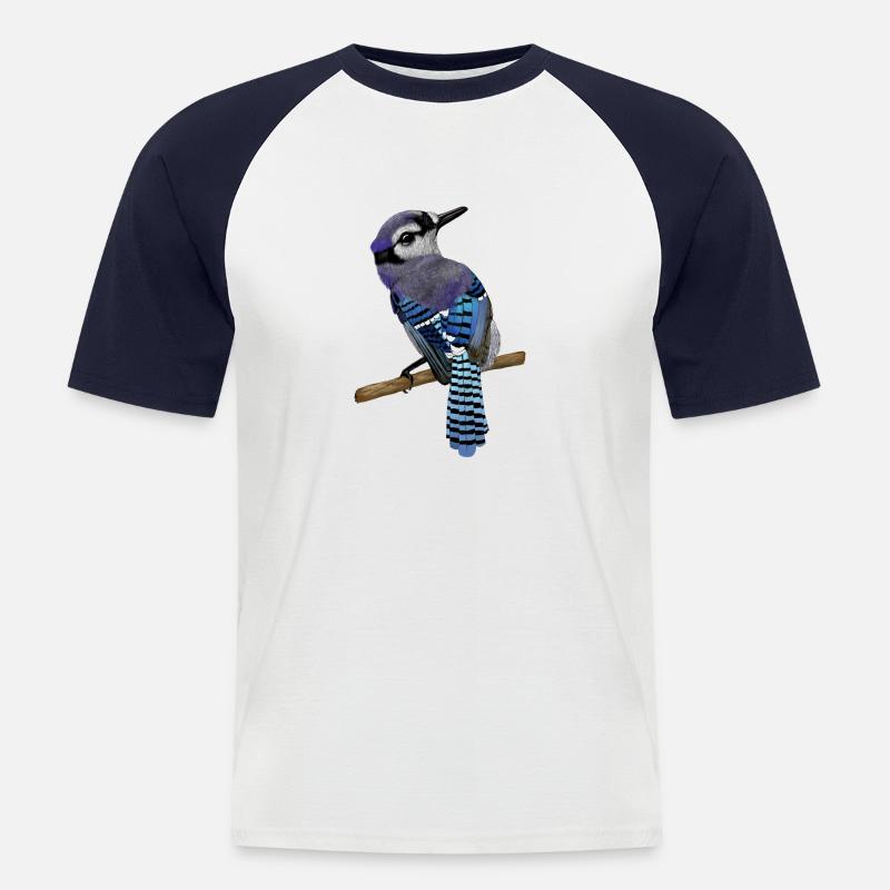 Blue Jay Vogel - Männer Baseball-T-Shirt - Weiß/Navy