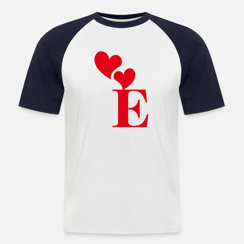 Buchstabe e rotes Herz - Männer Baseball-T-Shirt - Weiß/Navy