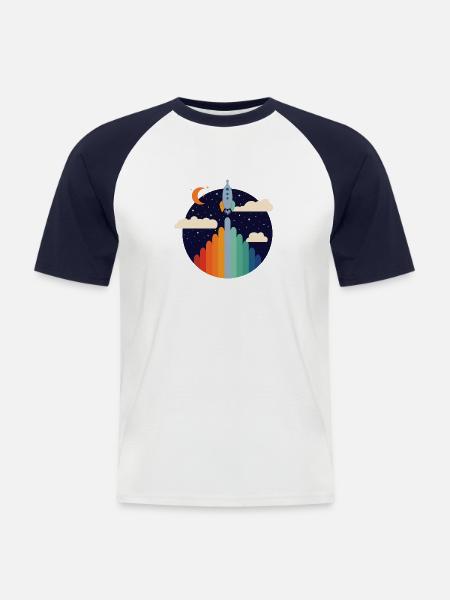 Fusée (Rayures Colorées, Cercle) - T-shirt baseball manches courtes Homme - blanc/marine