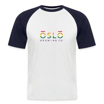 Oslo Pride - Men's Baseball T-Shirt - white/navy - Front - Nik (191cm)