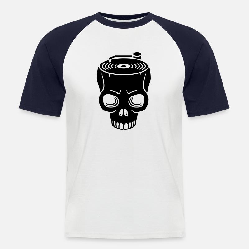 Totenschädel Plattenspieler - Männer Baseball-T-Shirt - Weiß/Navy