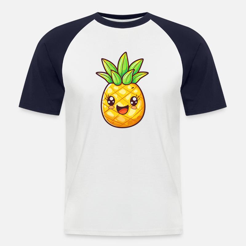 Ananas mit Gesicht - Männer Baseball-T-Shirt - Weiß/Navy