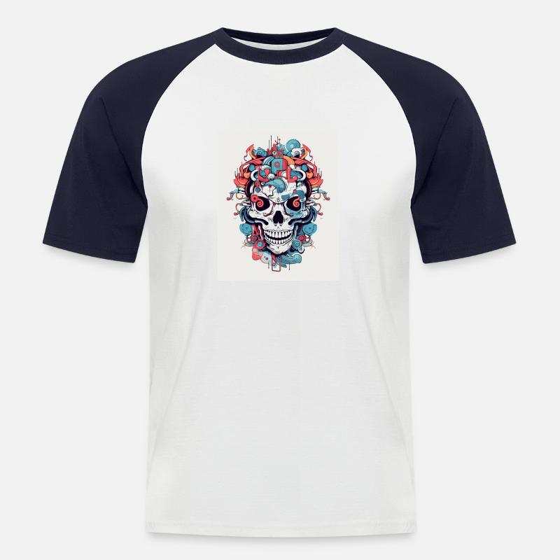 farbenfroher Knochen - Männer Baseball-T-Shirt - Weiß/Navy