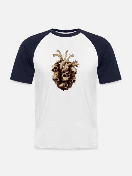 Heart of Skulls - T-shirt baseball manches courtes Homme - blanc/marine