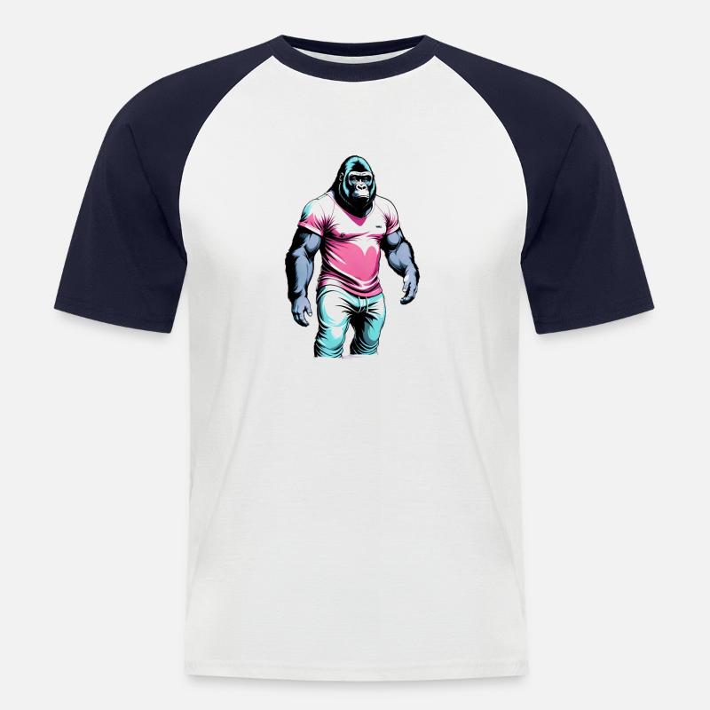 Cooler Gorilla - Männer Baseball-T-Shirt - Weiß/Navy