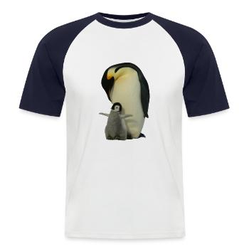 Pinguin mit Baby - Männer Baseball-T-Shirt - Weiß/Navy - Vorne - Nik (191cm)