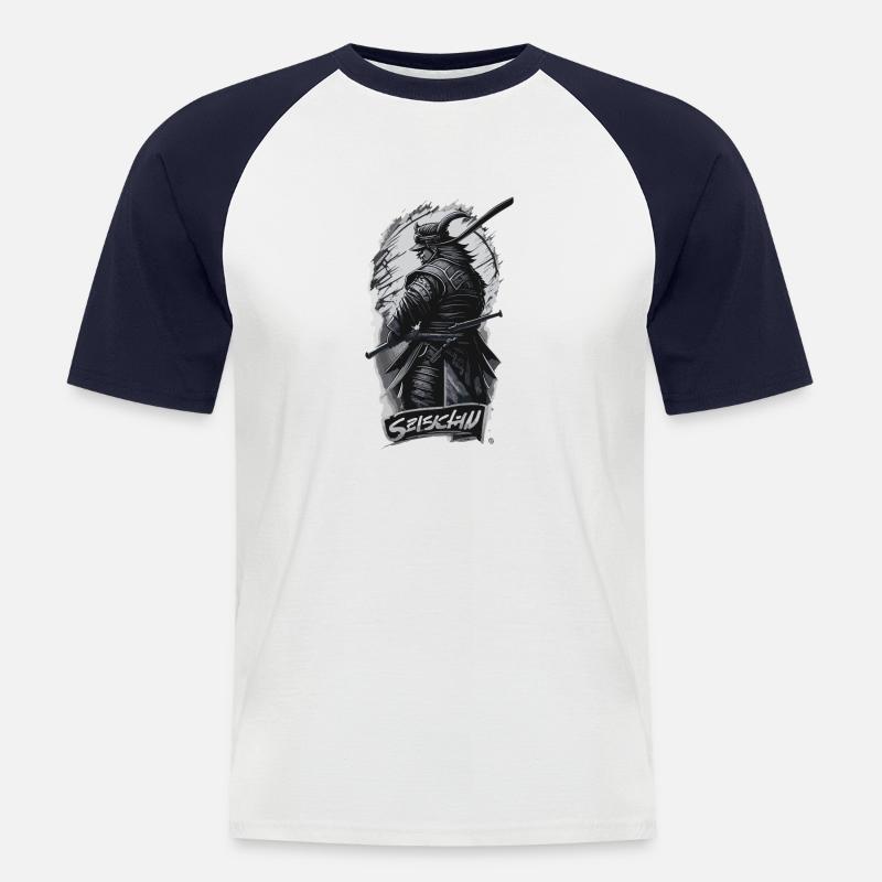 Schwarzer Samurai - Männer Baseball-T-Shirt - Weiß/Navy