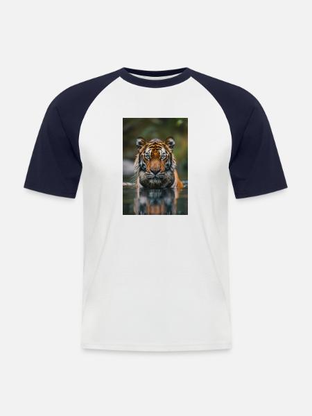 Tiger im Wasser | AI - Männer Baseball-T-Shirt - Weiß/Navy