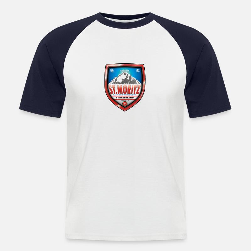 St. Moritz, Schweiz - Männer Baseball-T-Shirt - Weiß/Navy