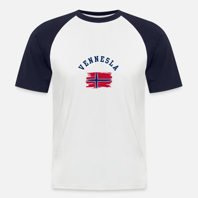 Vennesla, Norwegen - Männer Baseball-T-Shirt - Weiß/Navy