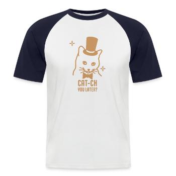 Vous rattraper plus tard - T-shirt baseball manches courtes Homme - blanc/marine - Devant - Nik (191cm)