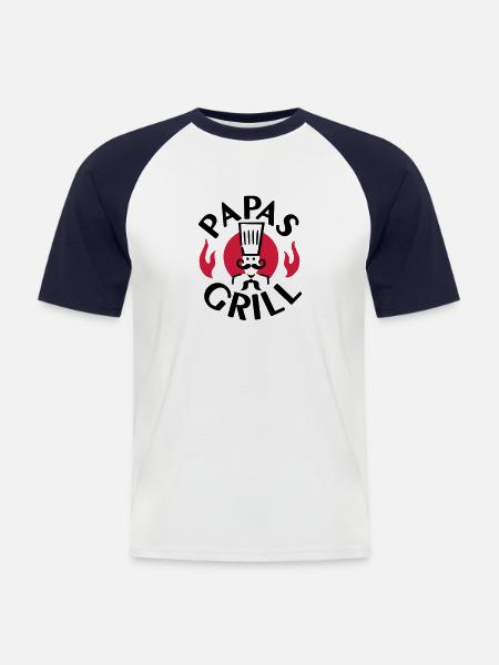 Papas Grill - 3farb - Männer Baseball-T-Shirt - Weiß/Navy