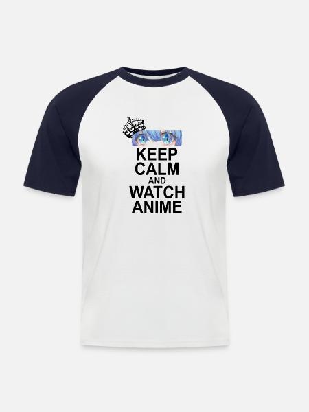 Keep Calm And Watch Anime - Männer Baseball-T-Shirt - Weiß/Navy