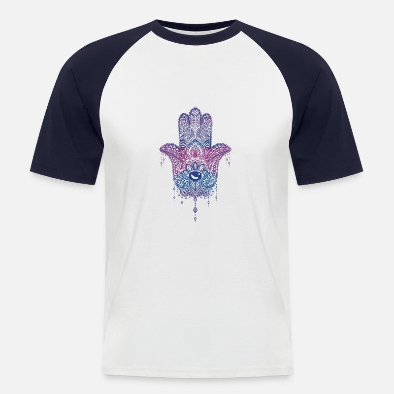 Hand der Fatima - bunt - Männer Baseball-T-Shirt - Weiß/Navy
