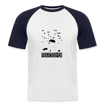 Vintage de la seconde guerre mondiale - Airborne - Parachutiste - Parachutes - T-shirt baseball manches courtes Homme - blanc/marine - Devant - Nik (191cm)