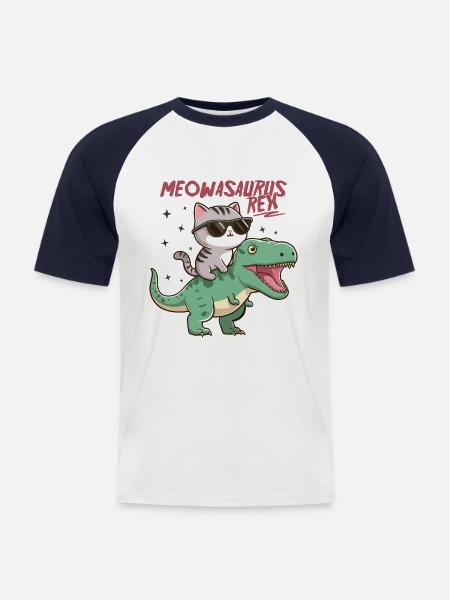 Cool kattunge på T-Rex Funny Dinosaur Trend - Kortärmad basebolltröja herr - vit/marinblå