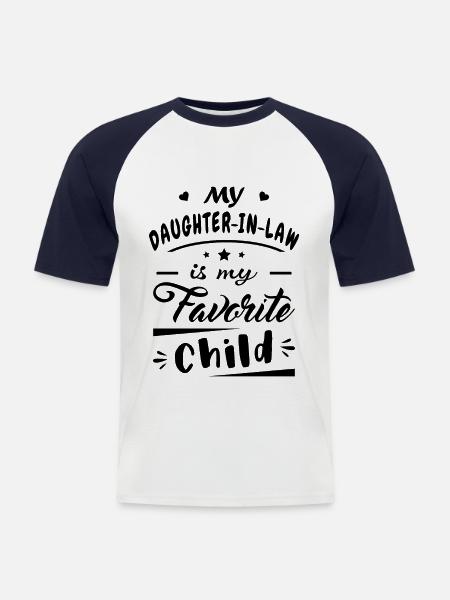 Min svigerdatter er mit yndlingsbarn - Kortærmet herre-baseballshirt - hvid/marineblå