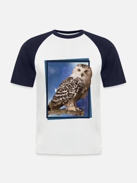 Schnee-Eule - Männer Baseball-T-Shirt - Weiß/Navy