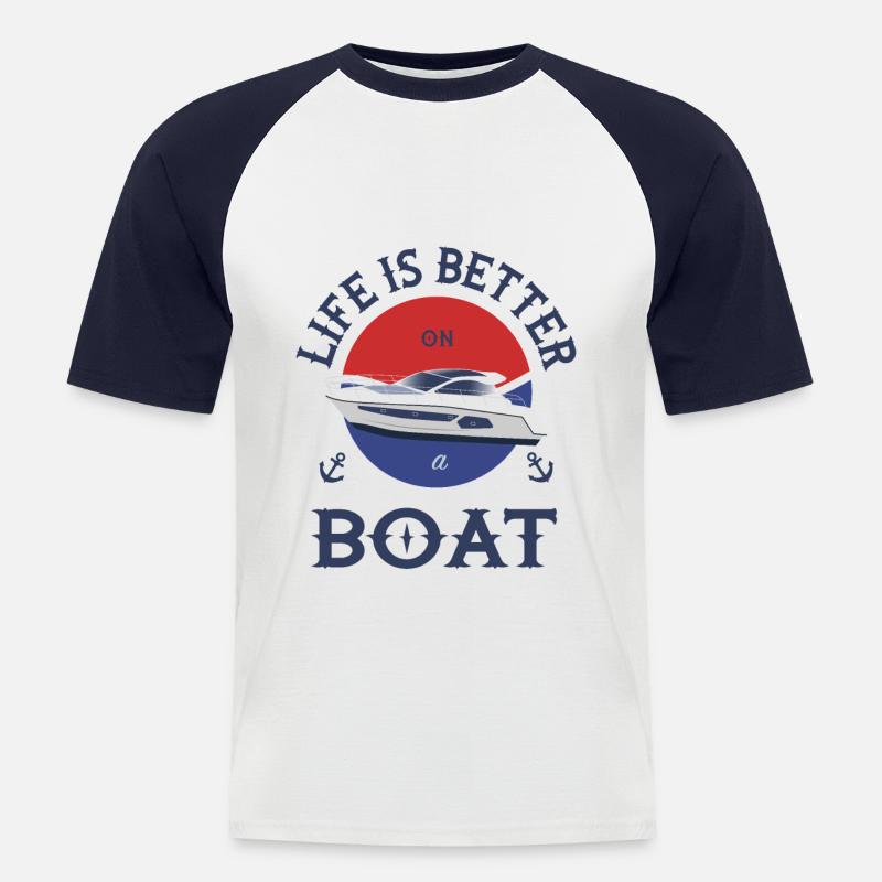 Boot Life is better - Männer Baseball-T-Shirt - Weiß/Navy