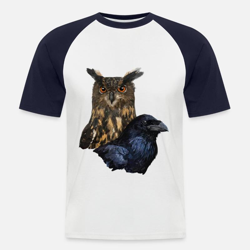 Eule und Krähe - Männer Baseball-T-Shirt - Weiß/Navy