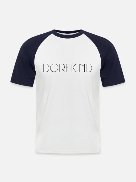 Dorfkind Spruch Schrift - Männer Baseball-T-Shirt - Weiß/Navy